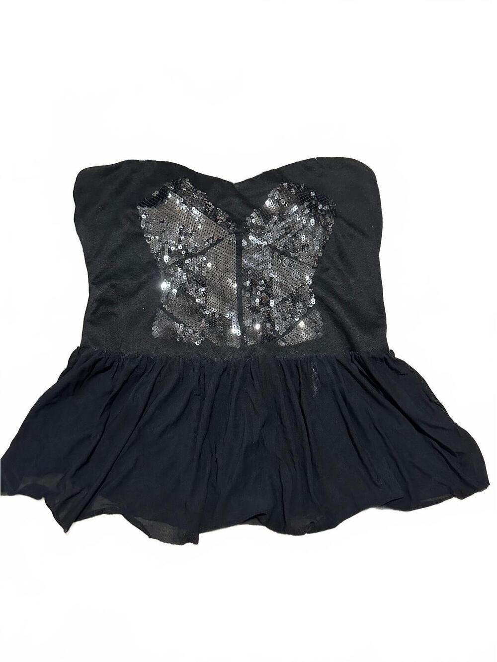 Zinga Black Strapless Peplum Top with Sequin Detail Size L